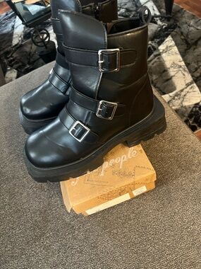 Black Buckle Combat Boots for Men